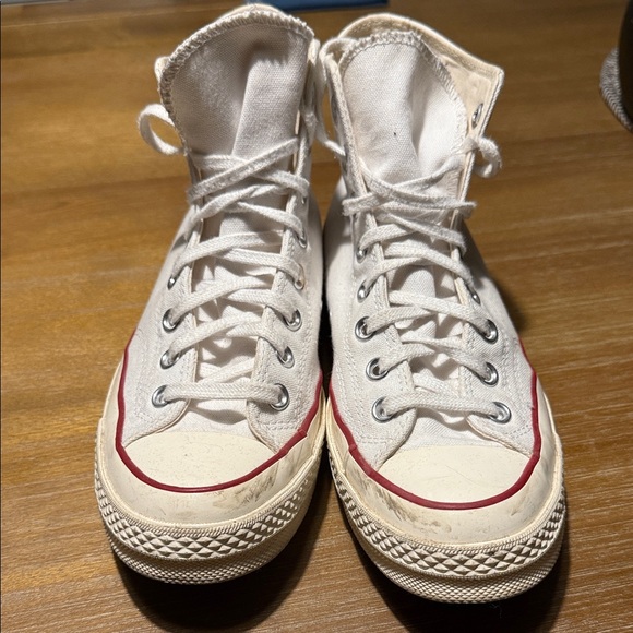 White High-Top converse Sneakers with Red Trim - Picture 1 of 6